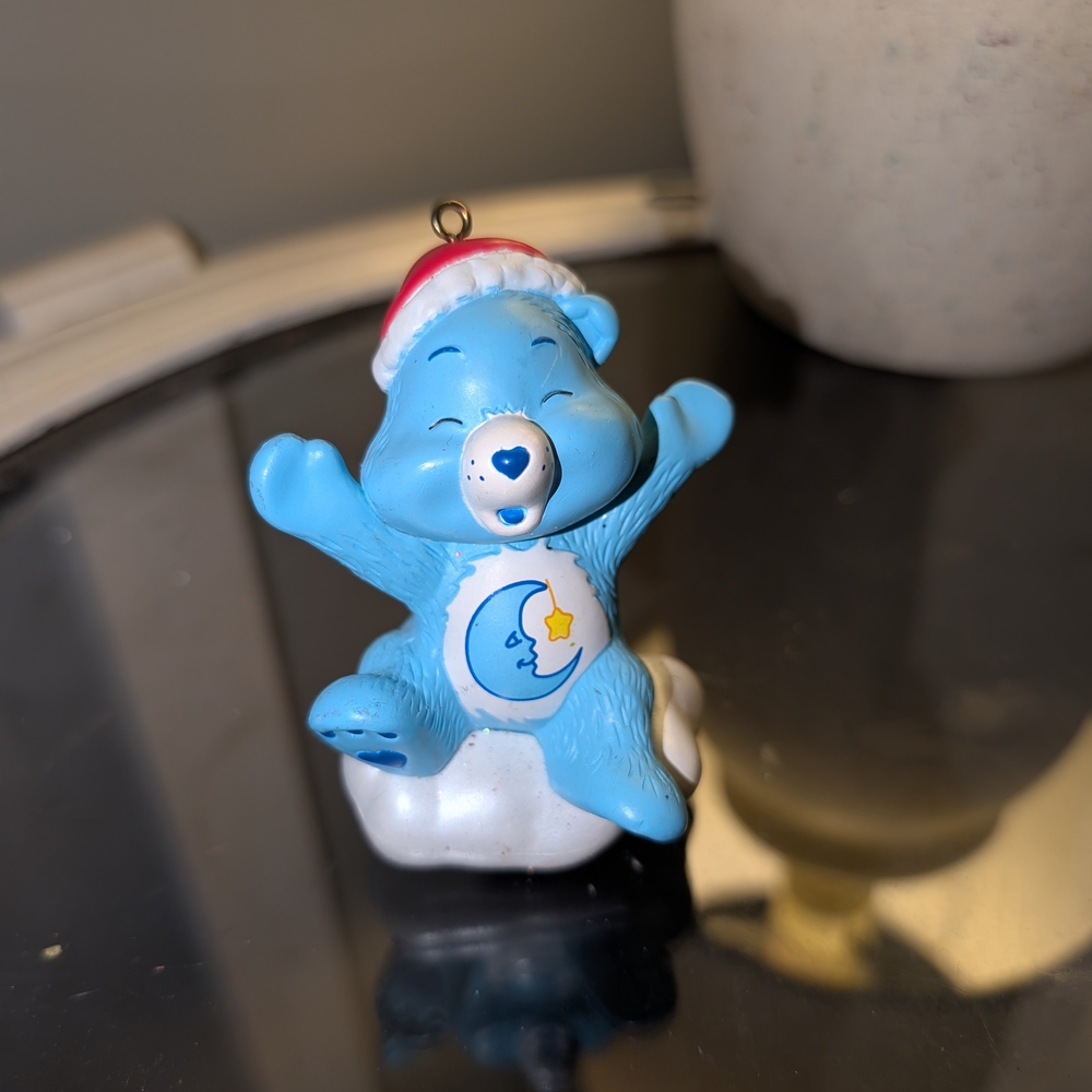 Blue Bear Ornament with Santa Hat